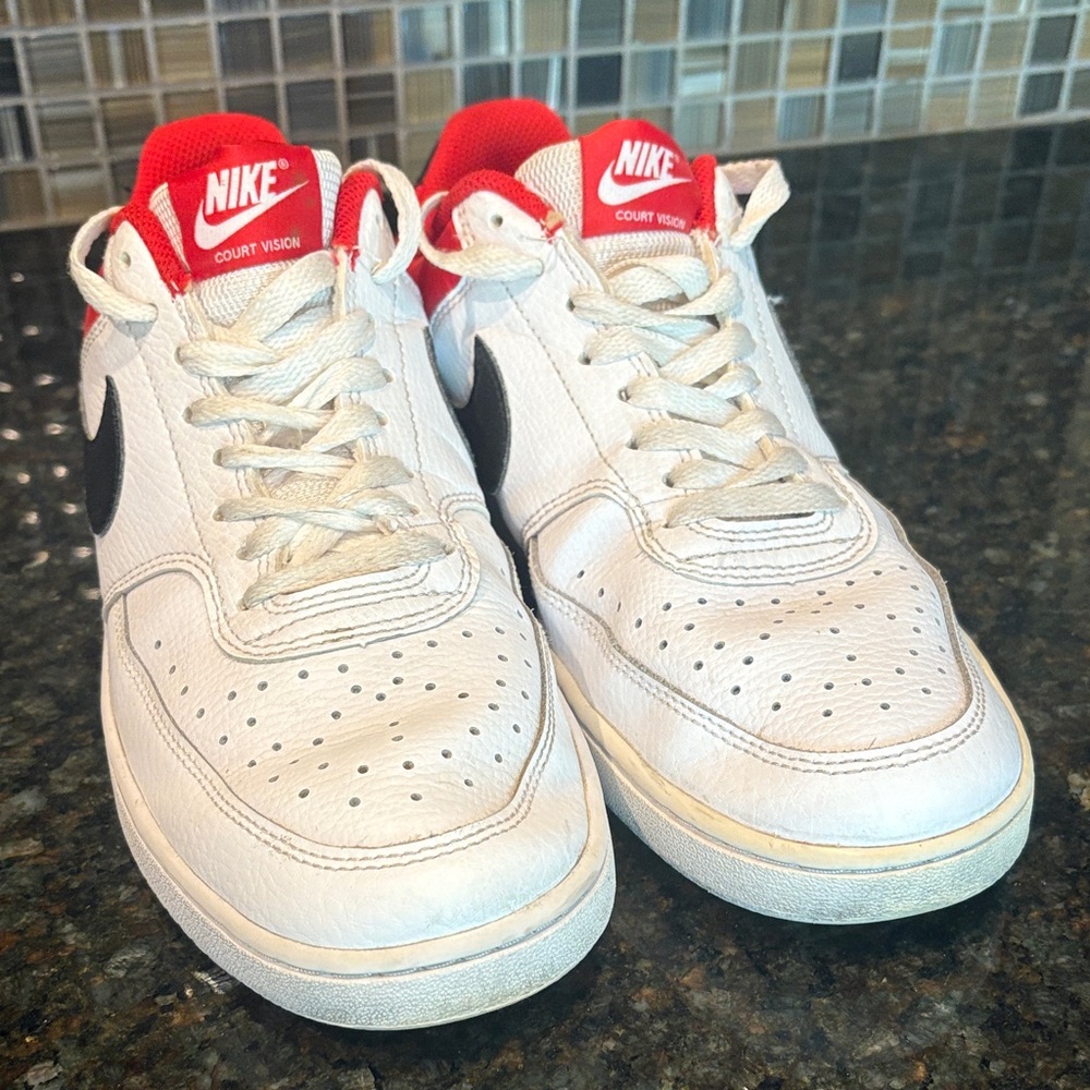 Nike Kids Court Vision White and Red Sneakers